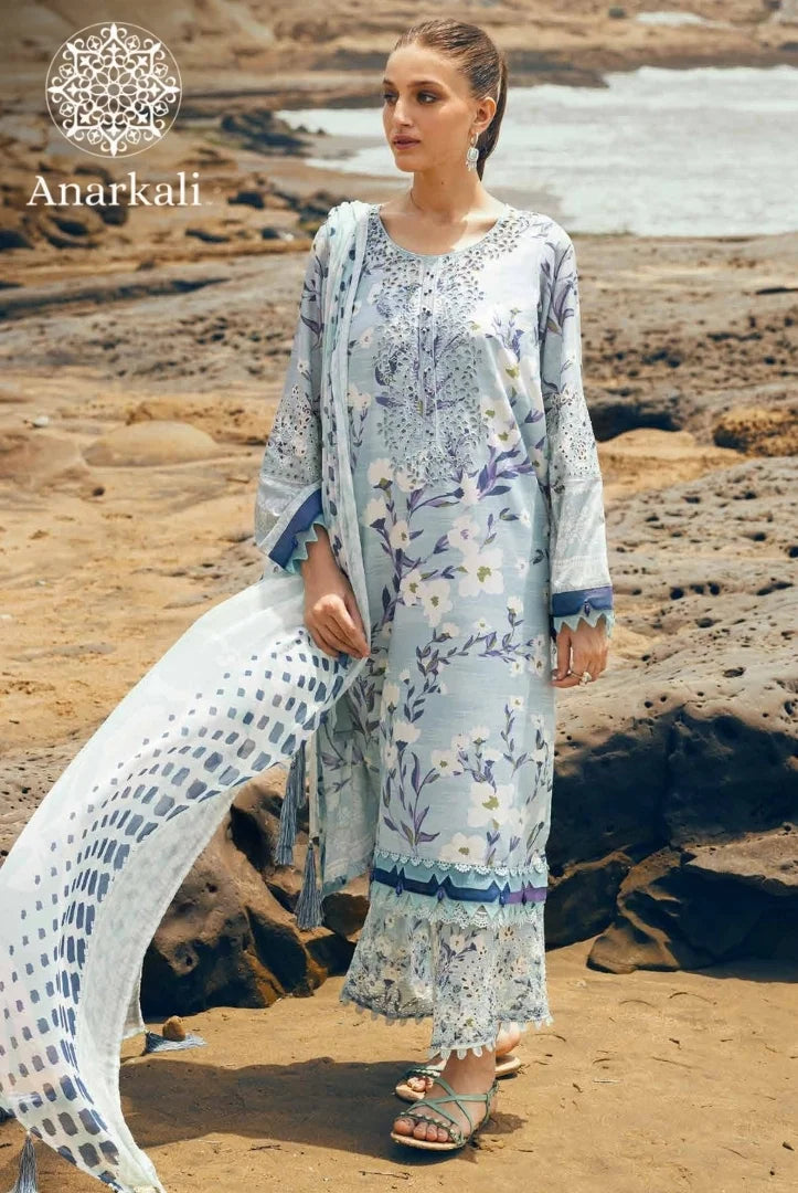 Nureh Gardenia Embroidered Chikankari Collection 3Piece Stitched Suit (Grey )