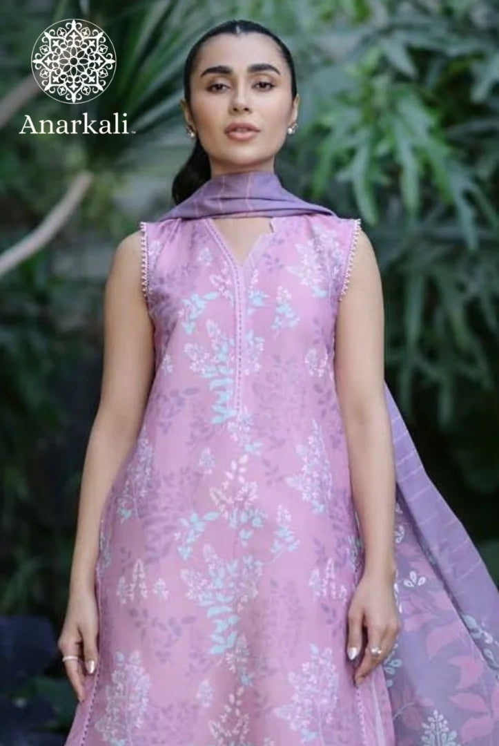 Print Edit By Sahar Stitched 3Pcs Lawn Suit (Powder Pink)