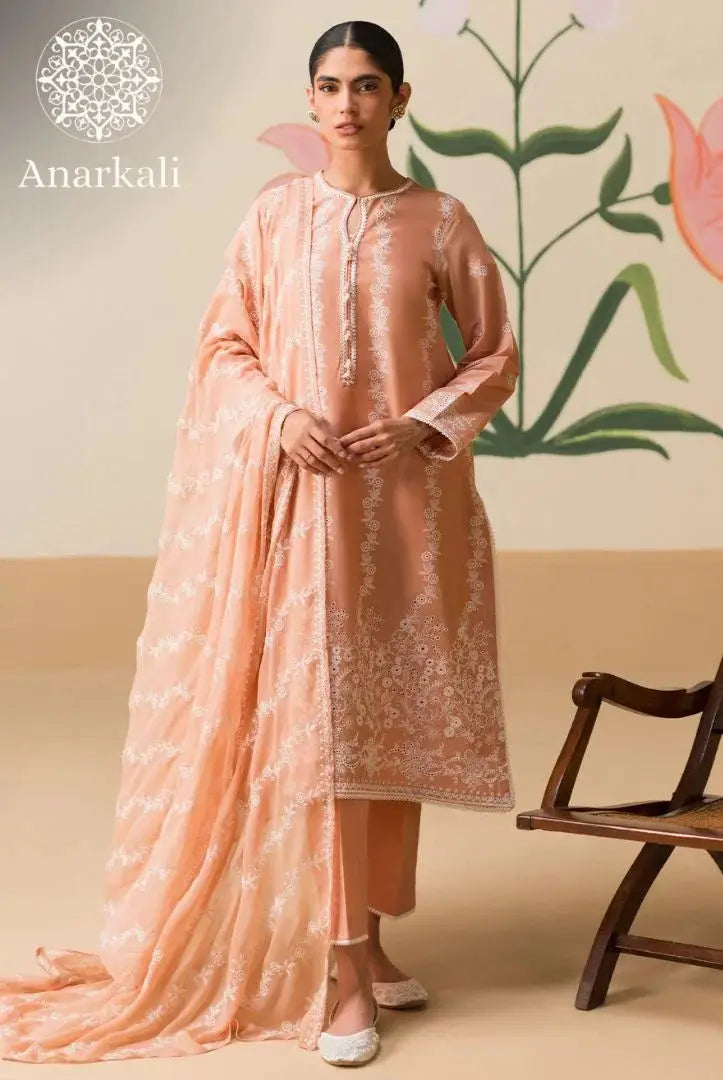 Cross Stitch Chikankari 3 piece Stitched Collection 24 (Peach)