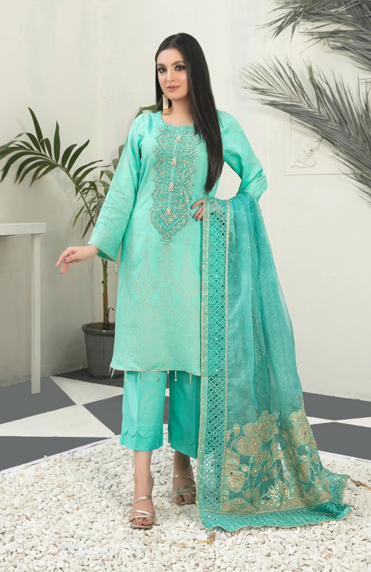 3 Piece Stitched Karandi Banarsi Suit Safiya By Tawakkal - 01