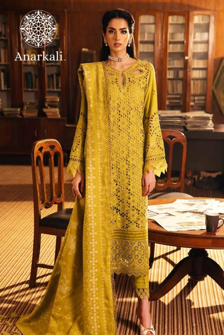 Nureh Exclusive Embroidered 3Piece Stitched Suit (Yellow)