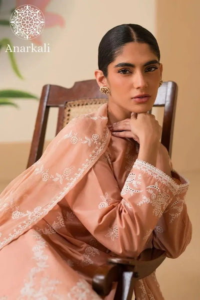 Cross Stitch Chikankari 3 piece Stitched Collection 24 (Peach)