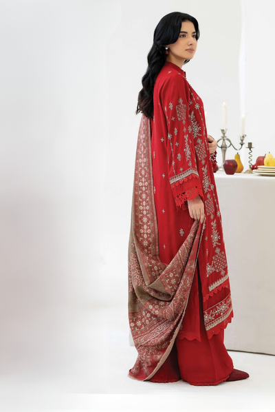 3 Piece Stitched EMBROIDERED PEACH LEATHER WITH PURE JECQUARD WOOL SHAWL ZEINA by JOHRA JW-365