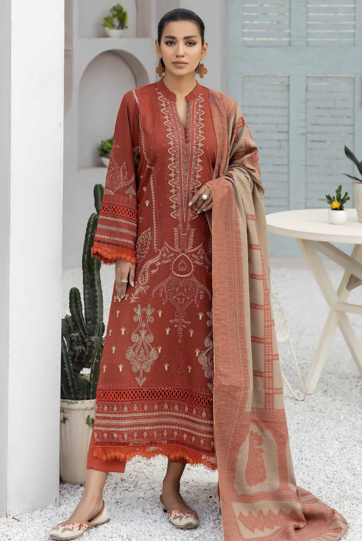 3 Piece Stitched Embroidered Leather Suits From Deewan By Johra - 01