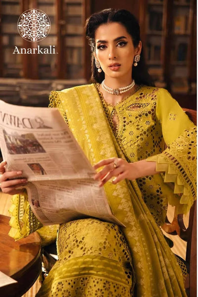 Nureh Exclusive Embroidered 3Piece Stitched Suit (Yellow)