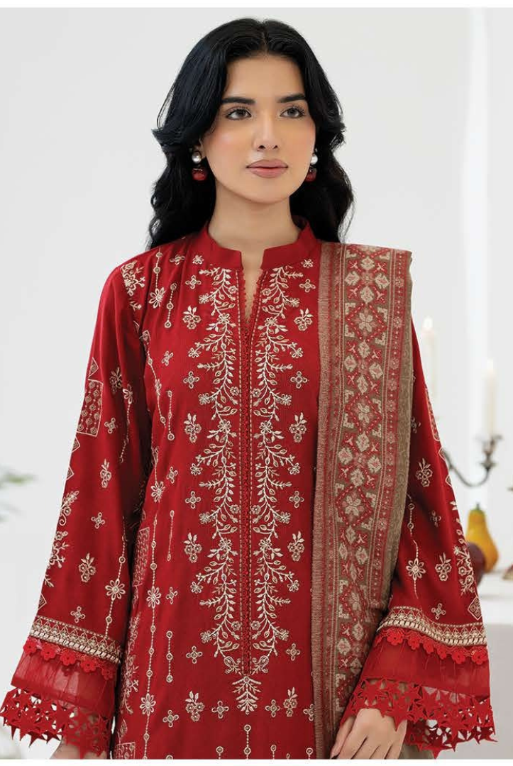 3 Piece Stitched EMBROIDERED PEACH LEATHER WITH PURE JECQUARD WOOL SHAWL ZEINA by JOHRA JW-365