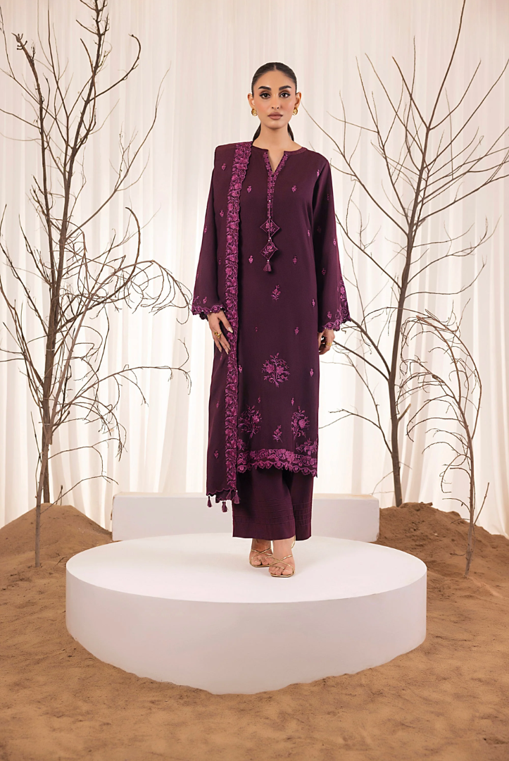 3 Piece Stitched Embroidered Cashmi Wool With Lakhany Winter Embriodered Shawl collection 01