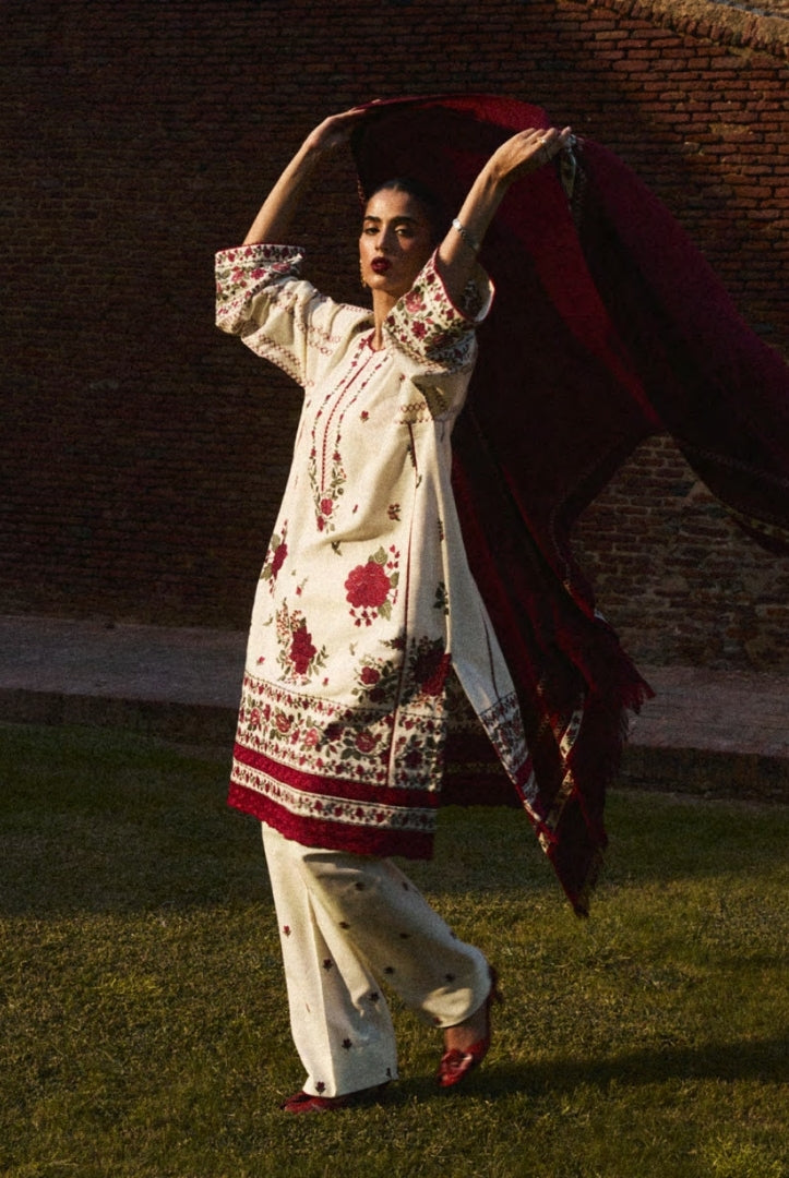 3 Piece Stitched Embroidered Khaddar Suit From Zara Shahjahan Winter Shawl Collection - FARIDEH