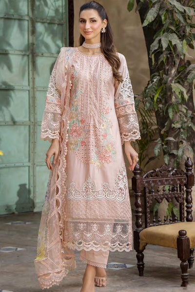 3 Piece Stitched Luxury Lawn Embroidered Suits Collection By Eshaisha - PEACH BLOSSOM