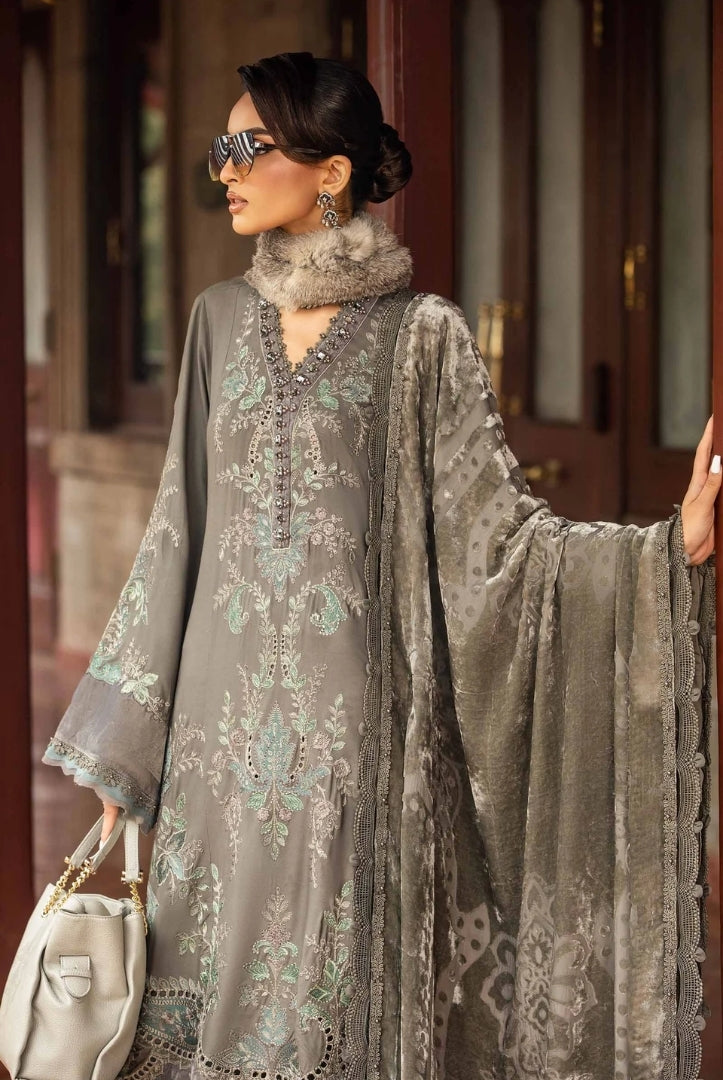3 Piece Stitched Embroidered Velvet Suit From Maria.B Winter Luxe'24 Collection - 10