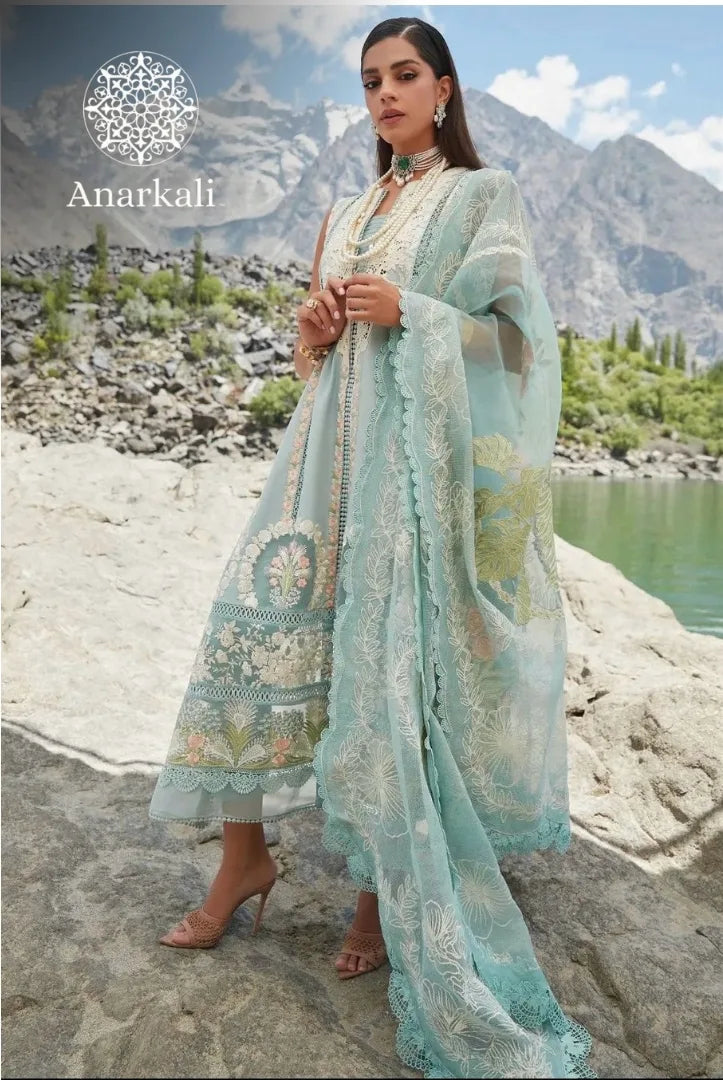 MEDLEY OF LACE - CRIMSON X SAIRA SHAKIRA LUXURY LAWN - SKY BLUE & WHITE