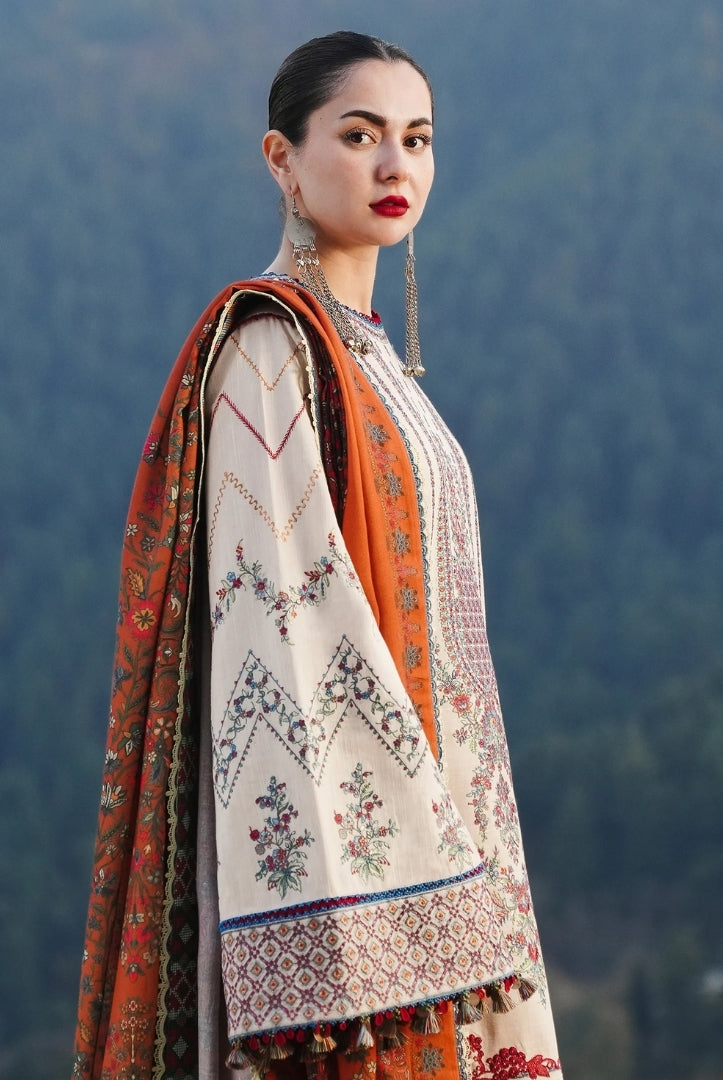 3 Piece Stitched Luxury Winter Shawl Suits Collection'24 By Hussain Rehar - ALMAS