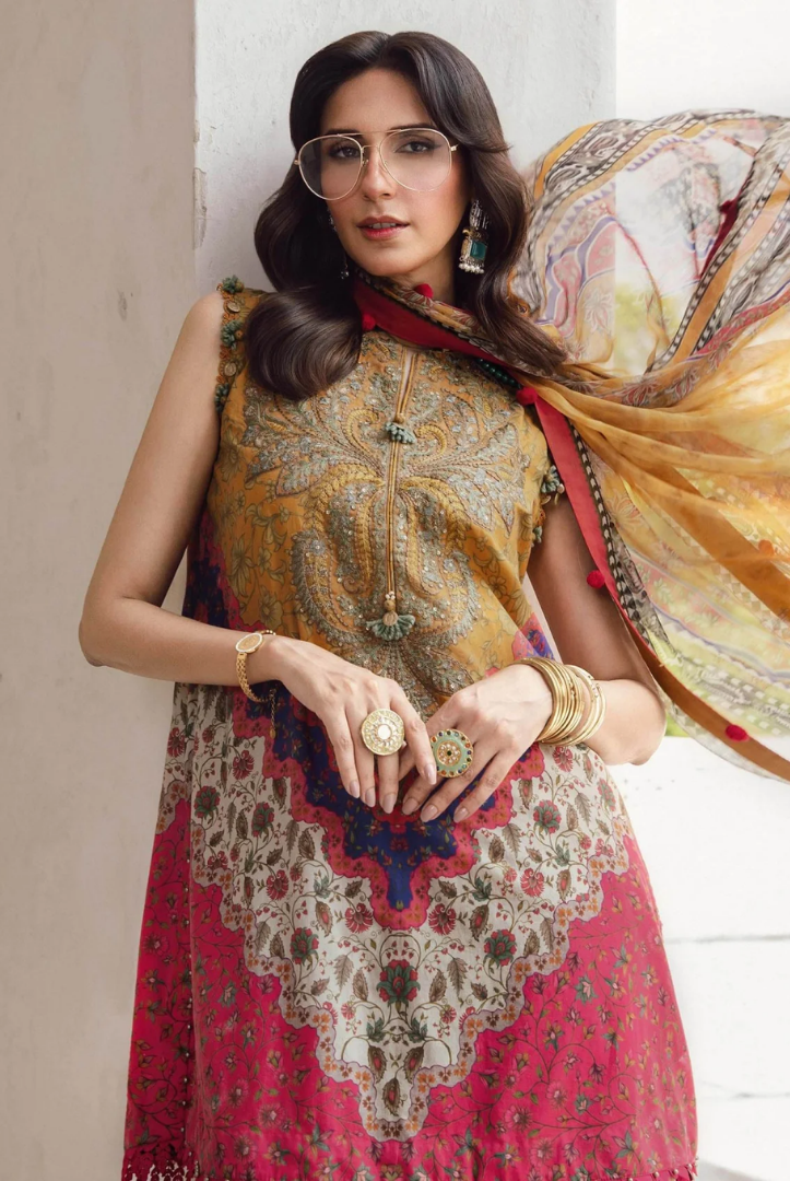 3 Piece Stitched Embroidered Linen Rani Mahal by Maria B M prints Fall Edit'25 Winter Collection MB25FE-10A