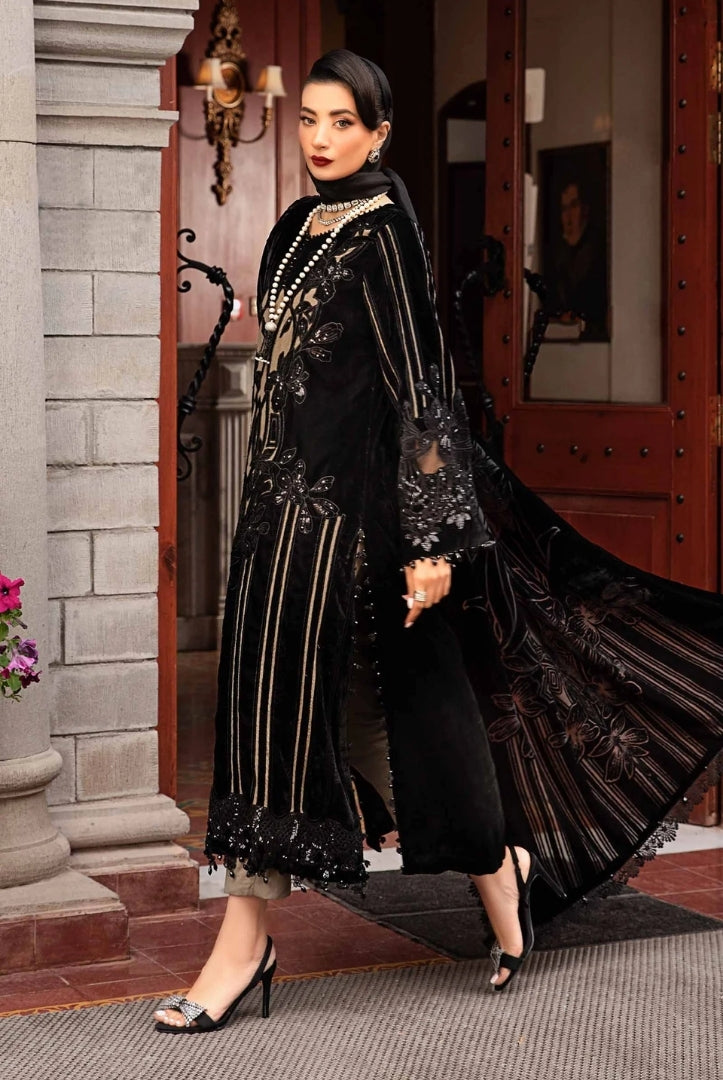 3 Piece Stitched Embroidered Velvet Suit From Maria.B Winter Luxe'24 Collection - 11