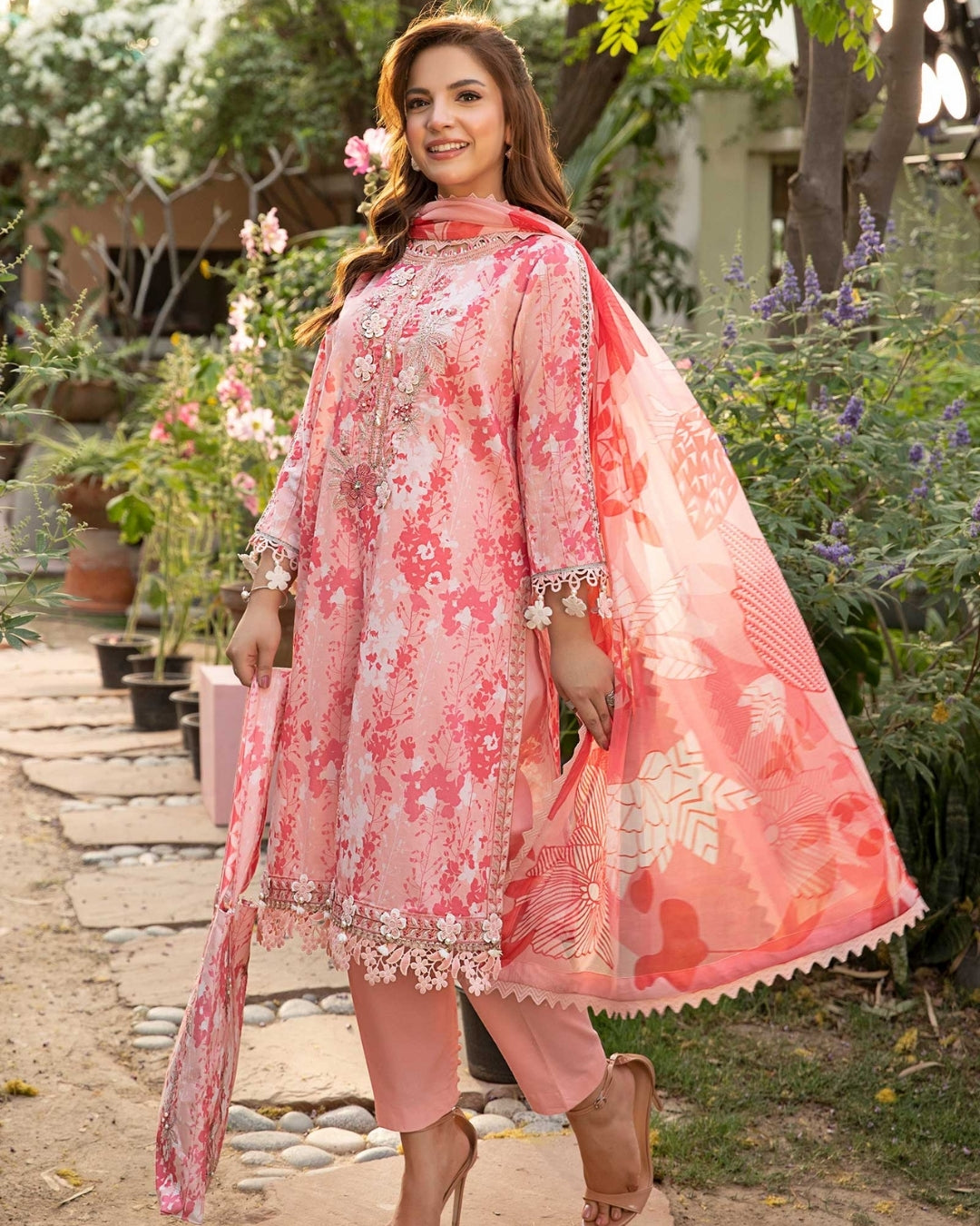 3 Piece Stitched Embroidered Lawn Suit From Maria.B By M.Basics Eid Collection'25-12