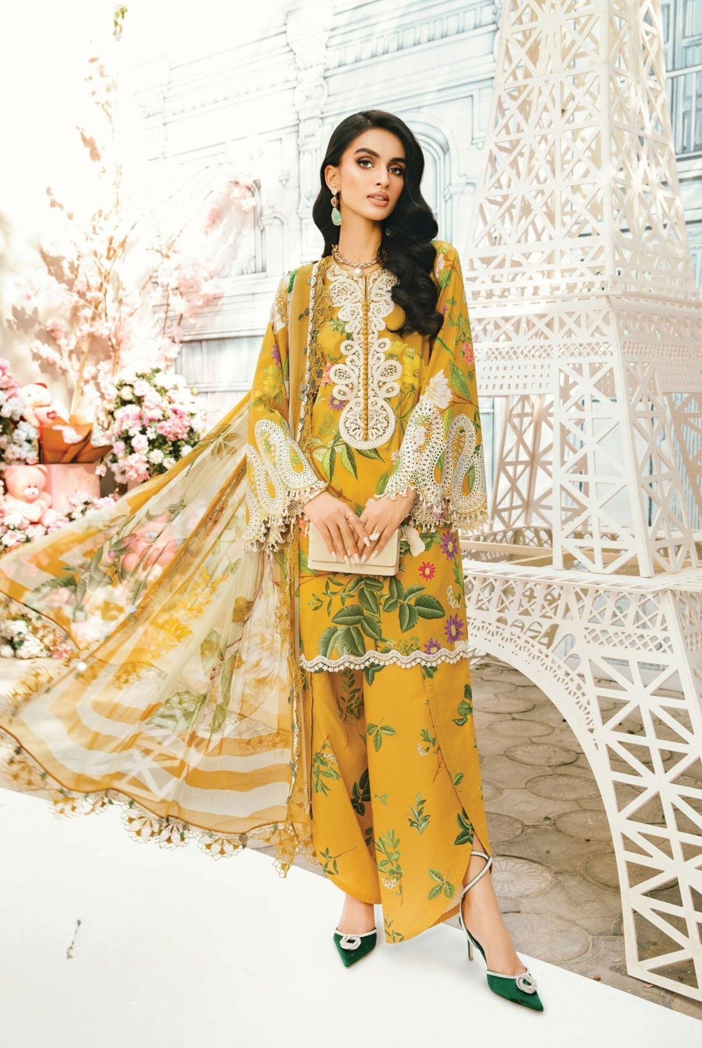 3 Piece Stitched Embroidered Lawn Suit From Maria.B By M.Prints Eid Edit Collection'25 - 12