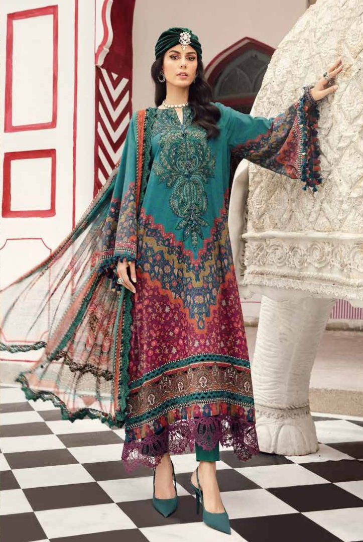 3 Piece Stitched Embroidered Linen Rani Mahal by Maria B M prints Fall Edit'25 Winter Collection MB25FE-10B