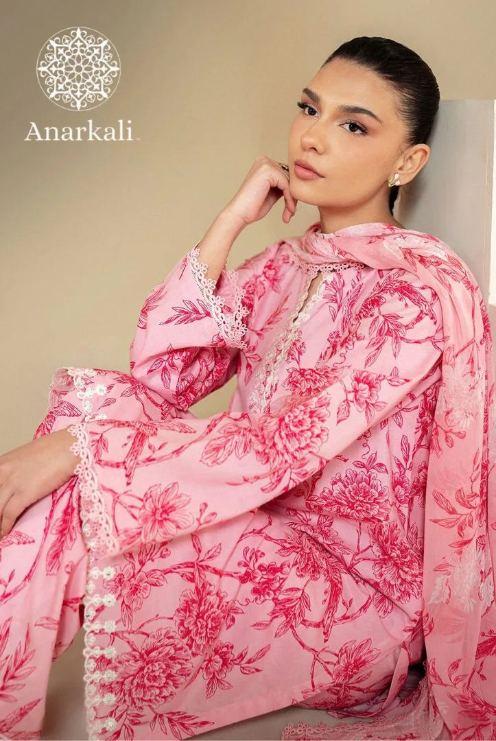 Cross Stitched Daily 3Piece Stitched Suit(Pink)