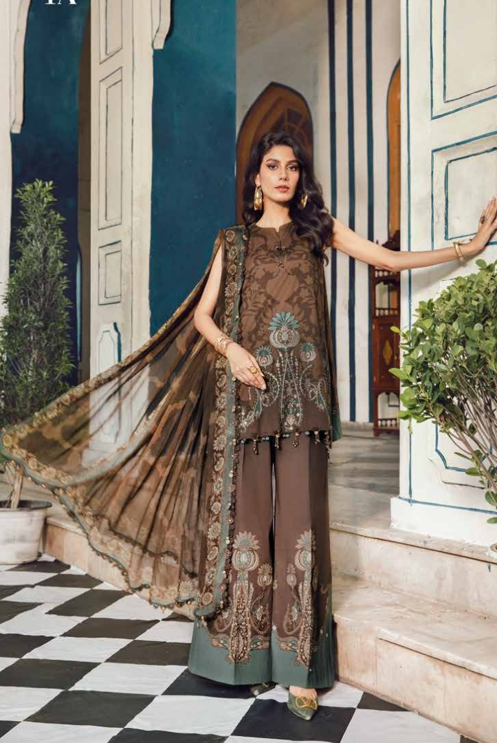 3 Piece Stitched Embroidered Linen Rani Mahal by Maria B M prints Fall Edit'25 Winter Collection MB25FE-4A