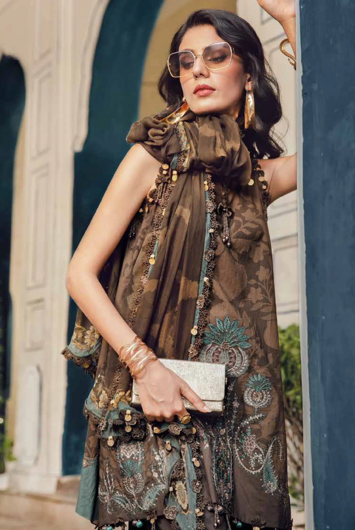 3 Piece Stitched Embroidered Linen Rani Mahal by Maria B M prints Fall Edit'25 Winter Collection MB25FE-4A