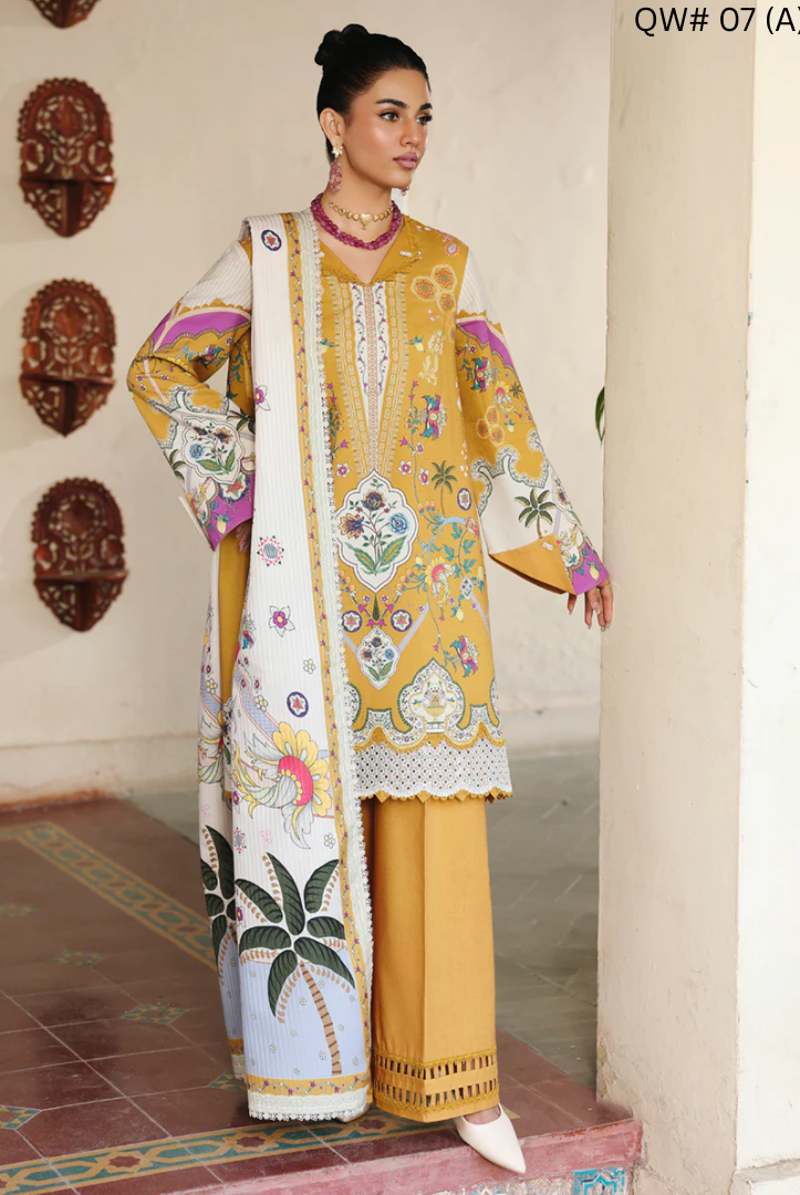 3 Piece Stitched Qalamkar Qprint'25 QW# 07 (A) CELINA