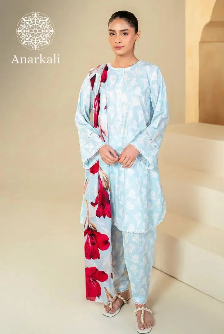 Cross Stitched Daily 3Piece Stitched Suit(Sky Blue)