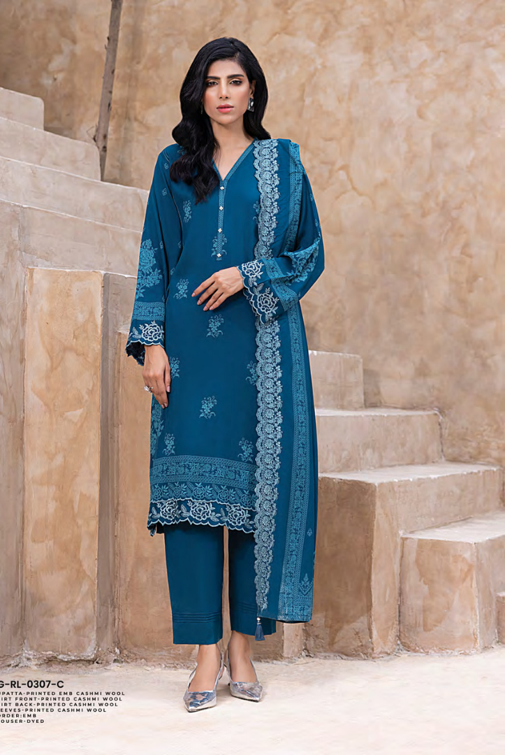 3 Piece Stitched Winter Essentials By LSM Lakhany Embroidered Cashmi Wool LG-RL-0307-C
