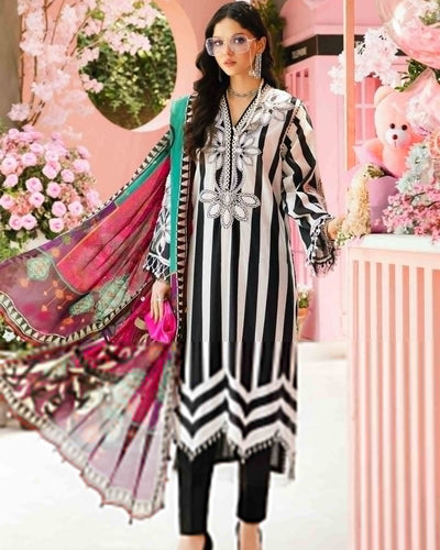 3 Piece Stitched Embroidered Lawn Suit From Maria.B By M.Prints Eid Edit Collection'25 - 13