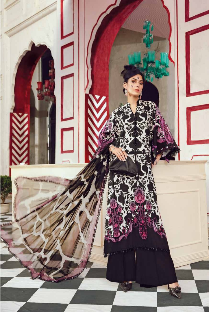 3 Piece Stitched Embroidered Linen Rani Mahal by Maria B M prints Fall Edit'25 Winter Collection MB25FE-4B