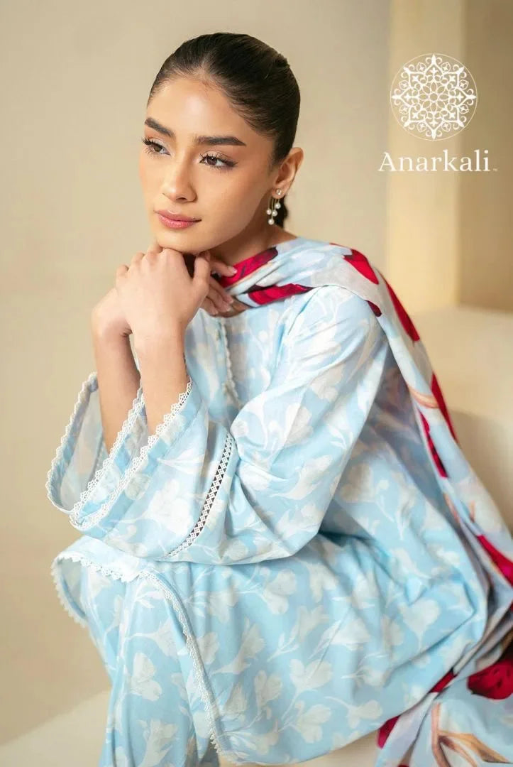 Cross Stitched Daily 3Piece Stitched Suit(Sky Blue)