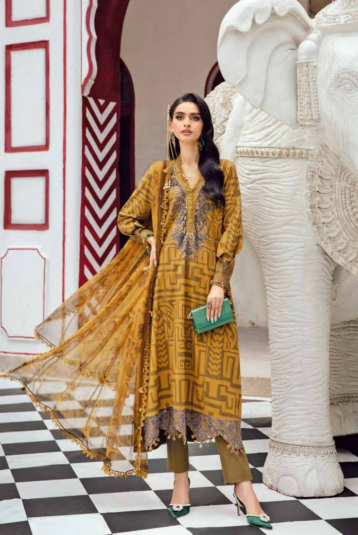 3 Piece Stitched Embroidered Linen Rani Mahal by Maria B M prints Fall Edit'25 Winter Collection MB25FE-ЗА