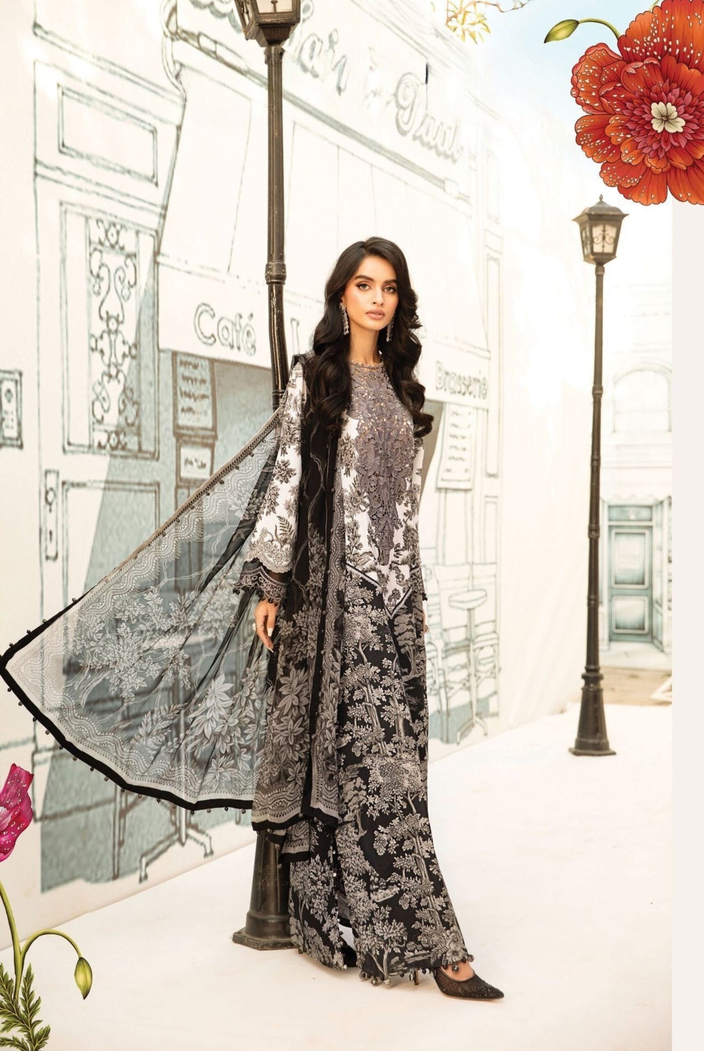 3 Piece Stitched Embroidered Lawn Suit From Maria.B By M.Prints Eid Edit Collection'25 - 15