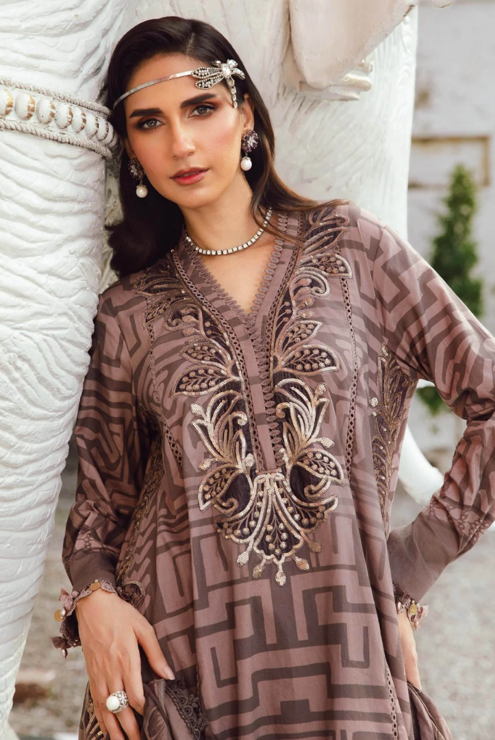 3 Piece Stitched Embroidered Linen Rani Mahal by Maria B M prints Fall Edit'25 Winter Collection MB25FE-3B