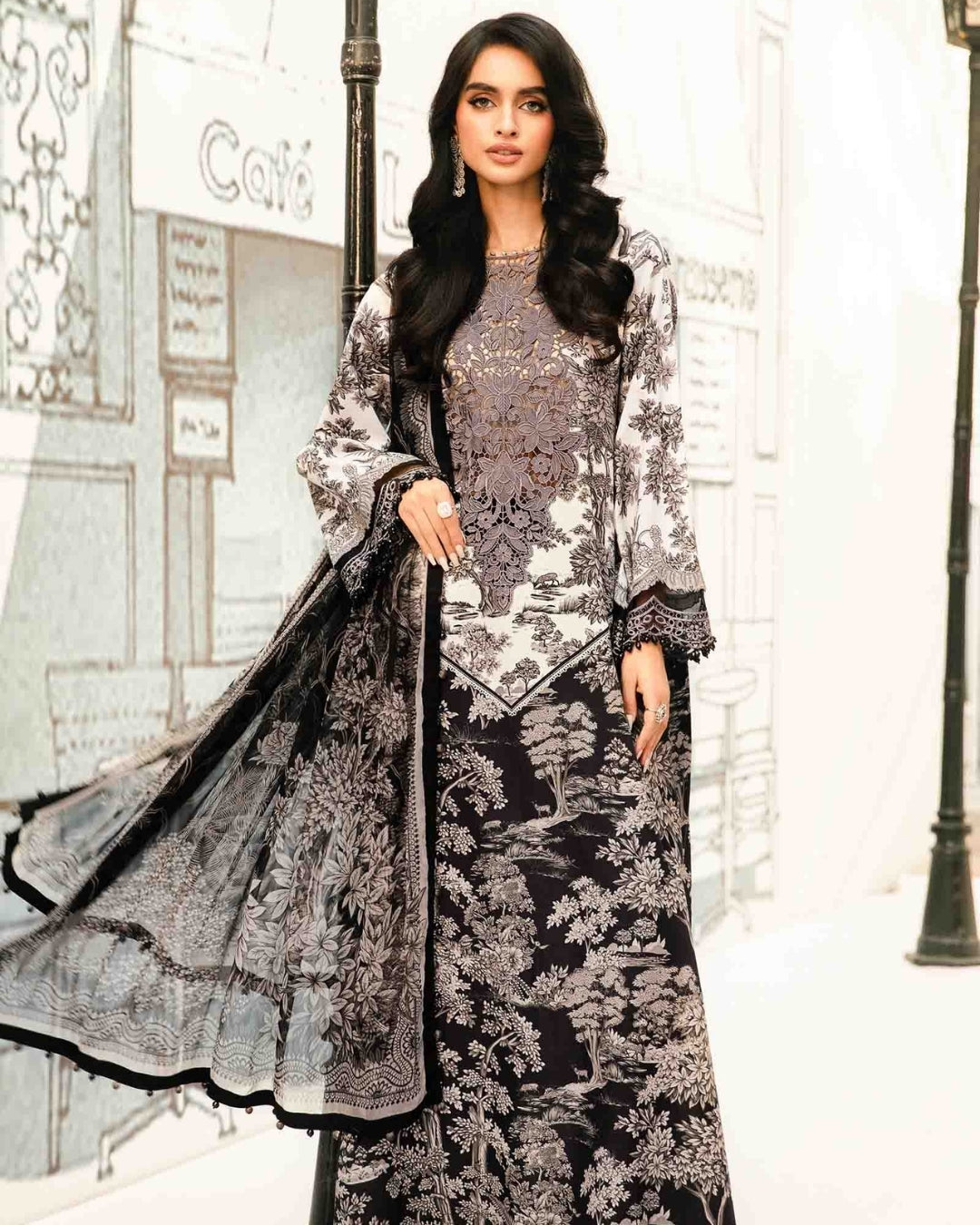 3 Piece Stitched Embroidered Lawn Suit From Maria.B By M.Prints Eid Edit Collection'25 - 15