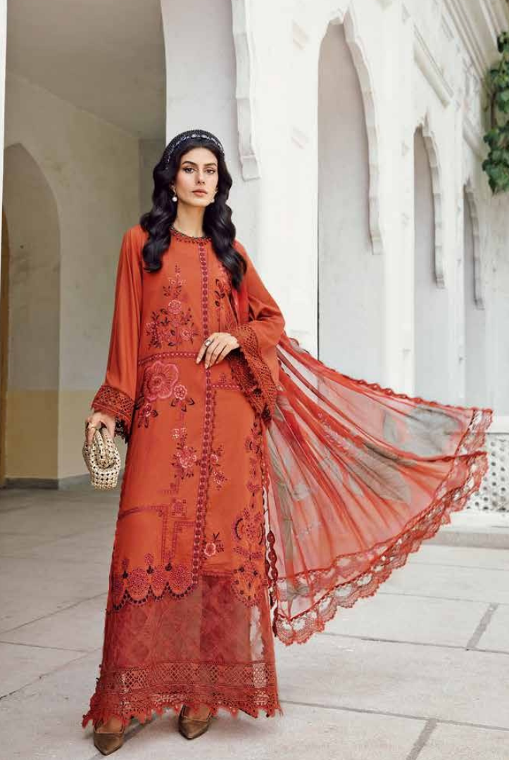 3 Piece Stitched Embroidered Linen Rani Mahal by Maria B M prints Fall Edit'25 Winter Collection MB25FE-1B