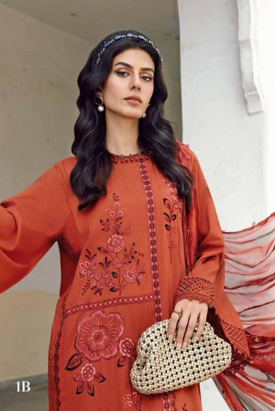 3 Piece Stitched Embroidered Linen Rani Mahal by Maria B M prints Fall Edit'25 Winter Collection MB25FE-1B