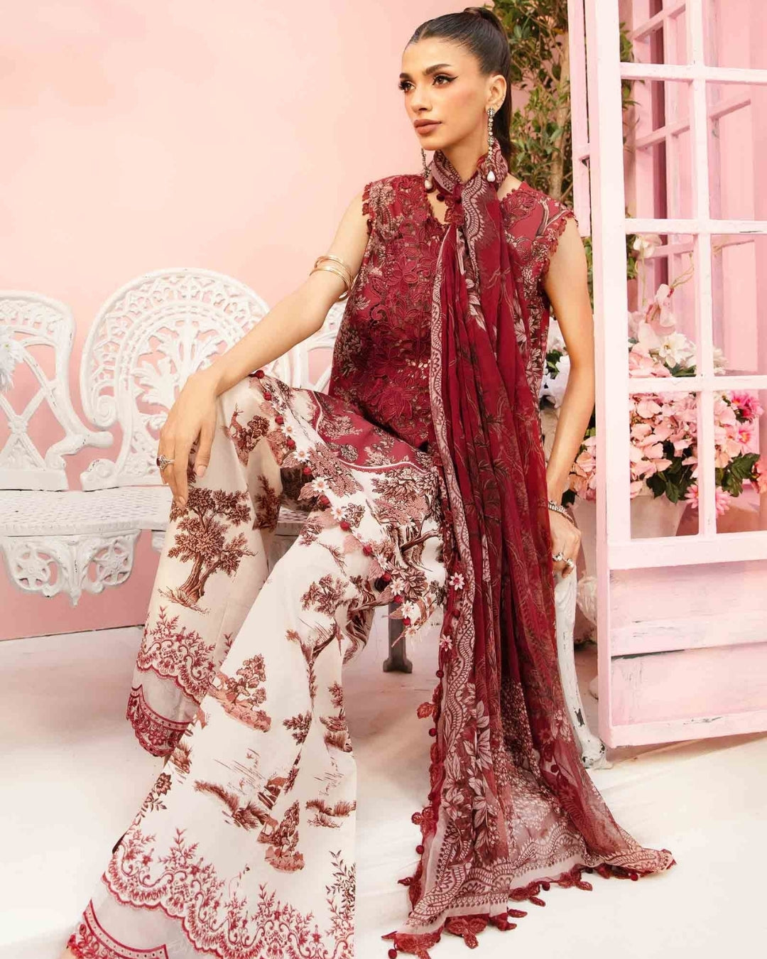 3 Piece Stitched Embroidered Lawn Suit From Maria.B By M.Prints Eid Edit Collection'25 - 16