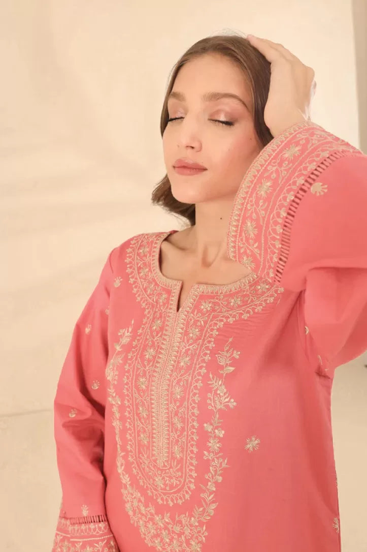 Pesca Pink Embroidered 2 Piece Stitched Suit