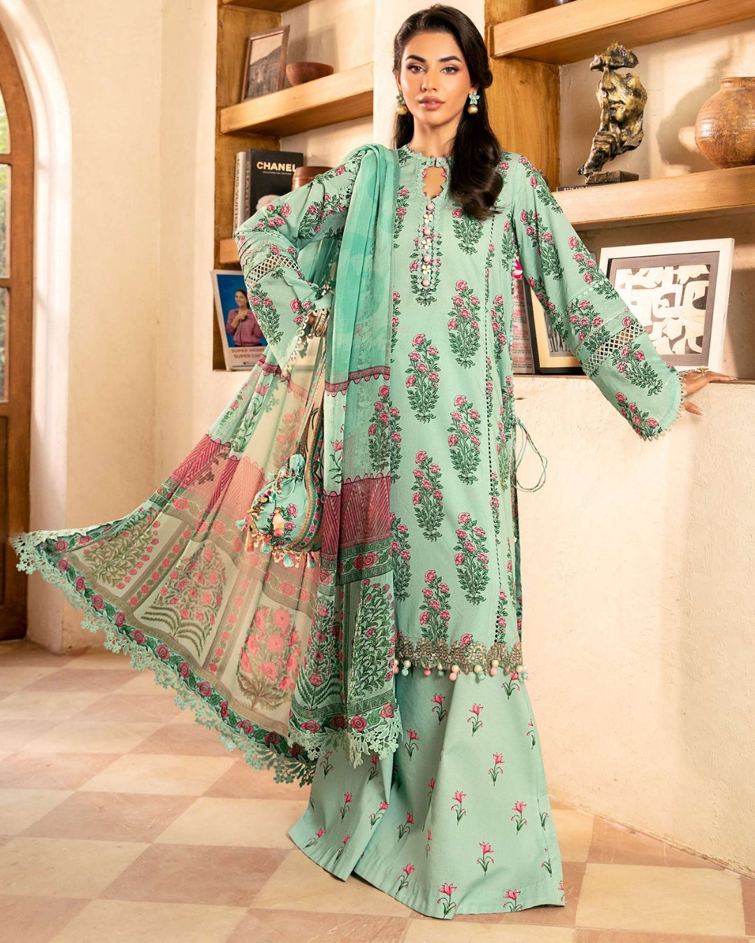 3 Piece Stitched Embroidered Lawn Suit From Maria.B By M.Basics Eid Collection'25-19