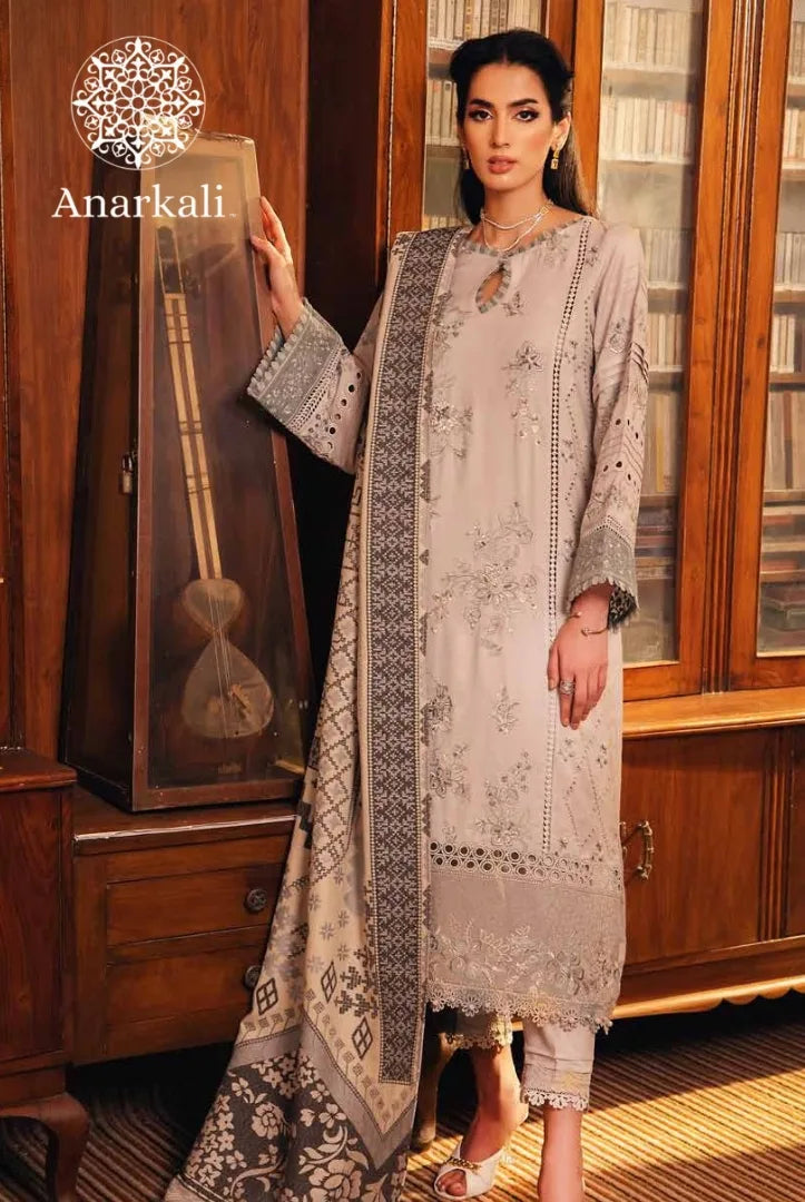 Nureh Exclusive Embroidered 3Piece Stitched Suit (Cream)