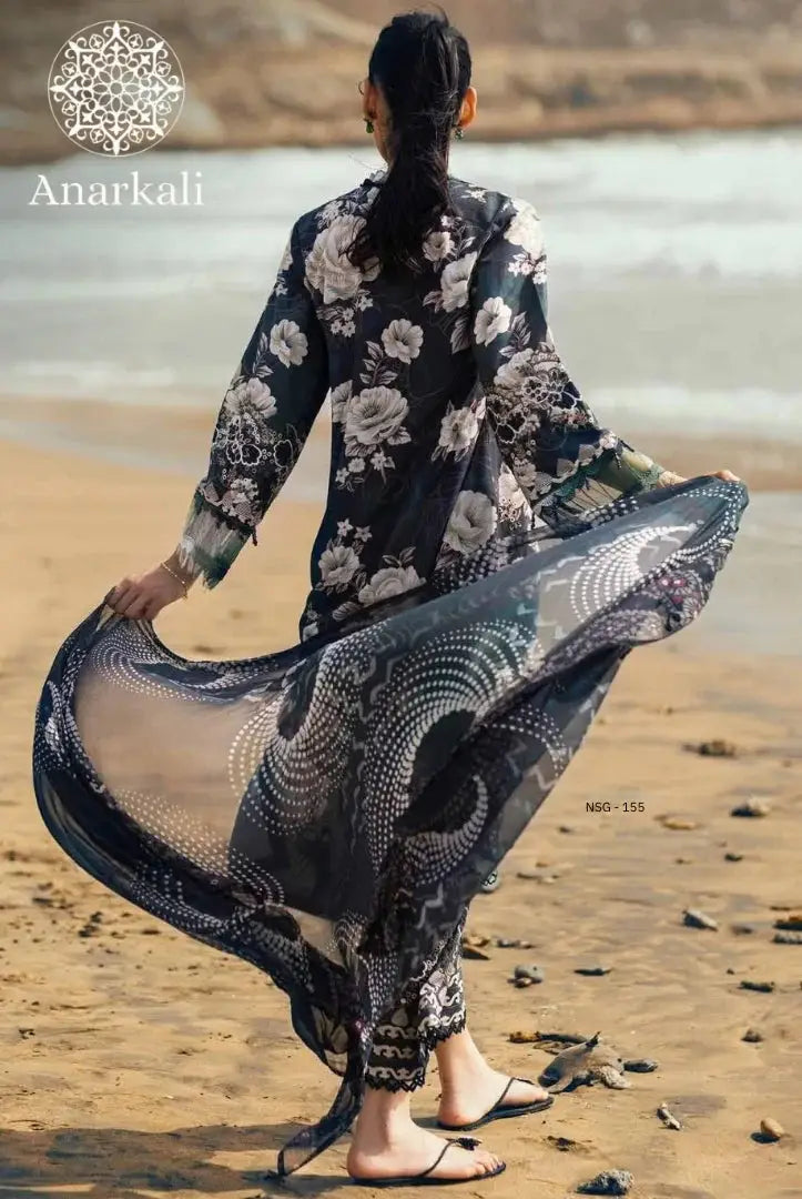 Nureh Gardenia Embroidered Chikankari Collection 3Piece Stitched Suit (Black)