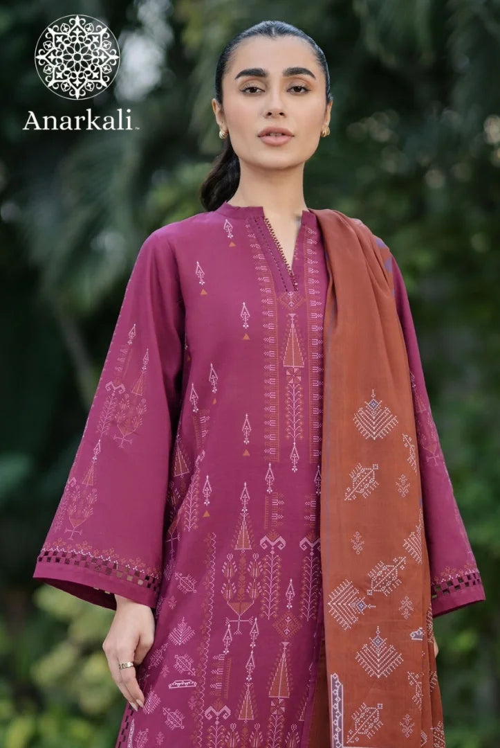 Print Edit By Sahar Stitched 3Pcs Lawn Suit (Maroon)