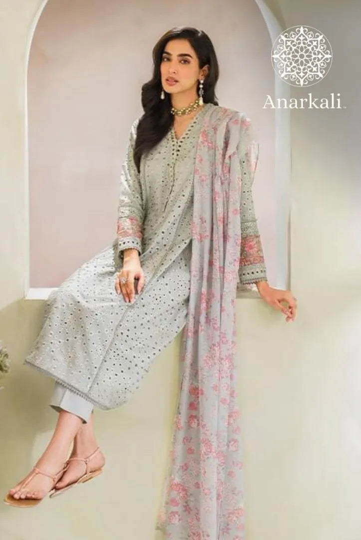 Iznik Pret Embroidered Lawn Collection 3Piece Stitched Suit(Grey)