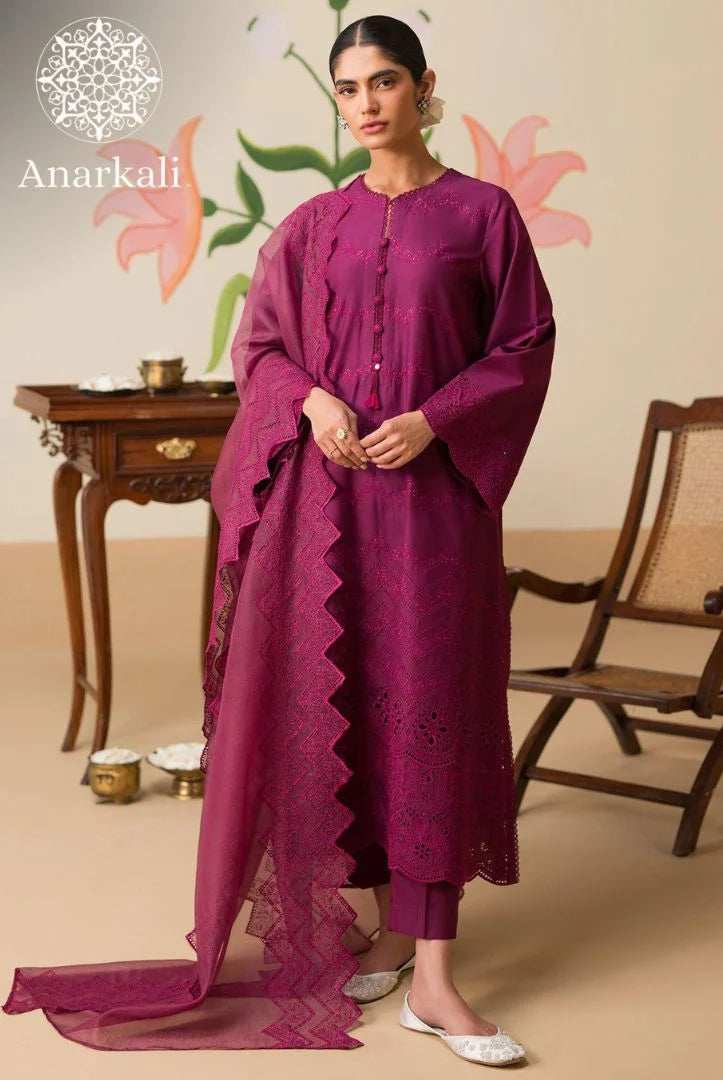 Cross Stitch Chikankari 3 piece Stitched Collection 24 (Maroon)