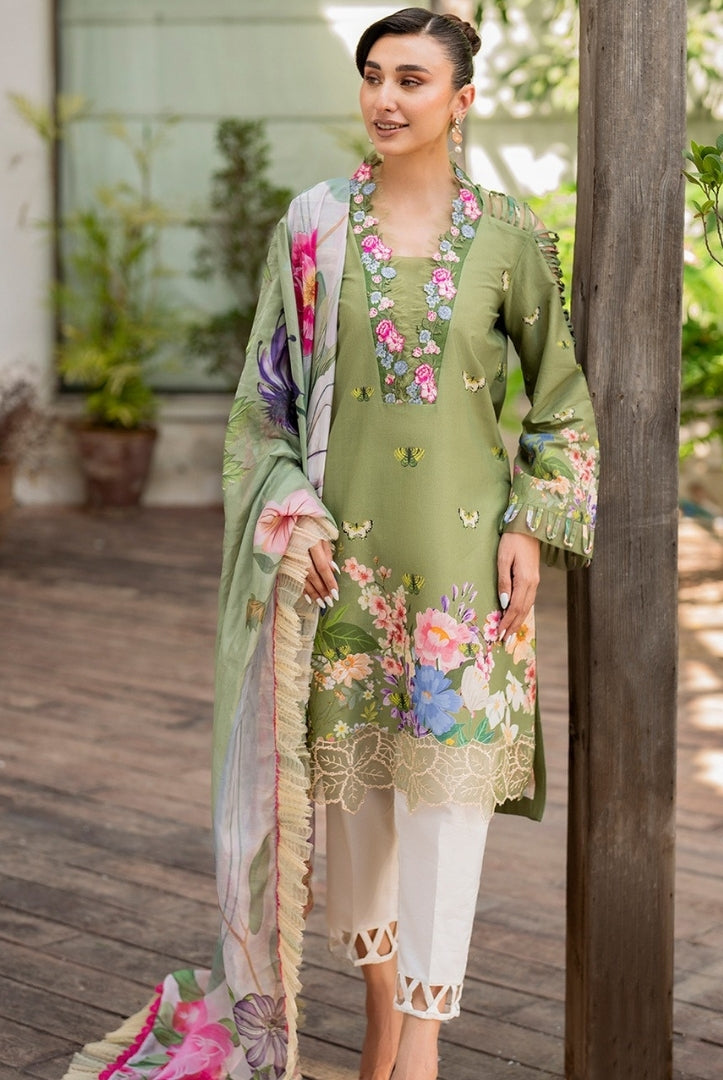 3 Piece Stitched Embroidered Lawn Suit | Meraki Vol'2 By Asifa & Nabeel - Meyna