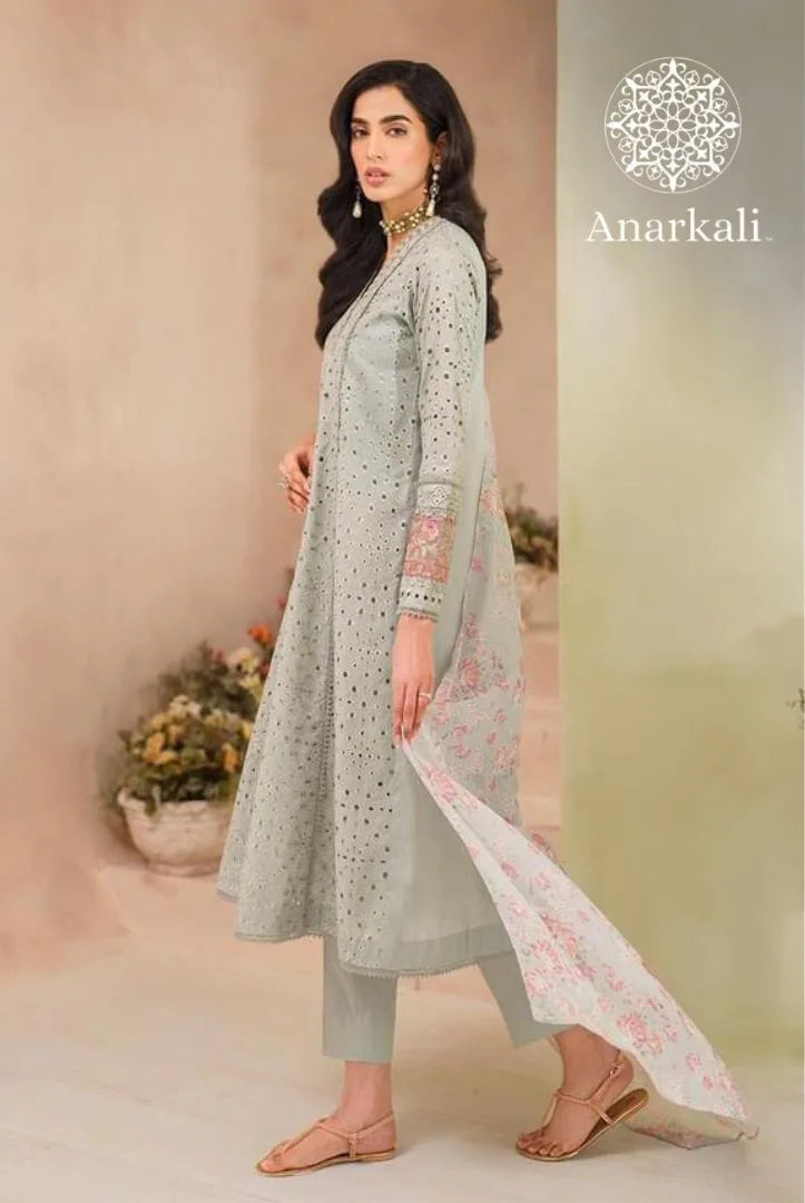 Iznik Pret Embroidered Lawn Collection 3Piece Stitched Suit(Grey)