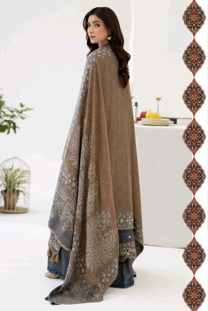 3 Piece Stitched EMBROIDERED PEACH LEATHER WITH PURE JECQUARD WOOL SHAWL ZEINA by JOHRA JW-366