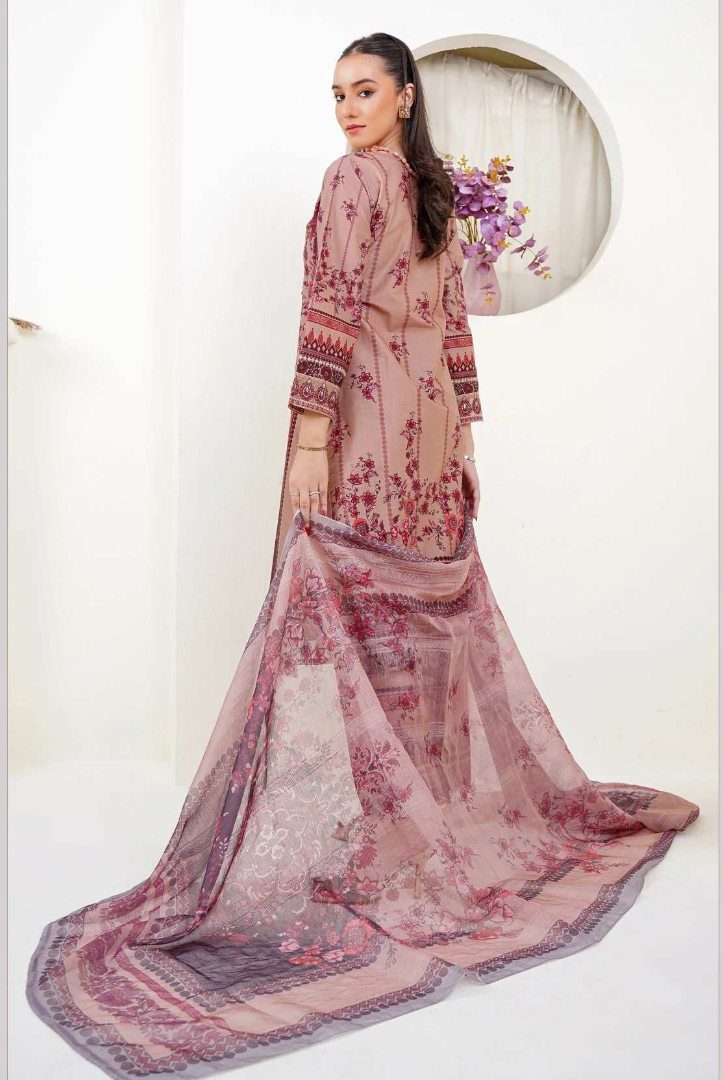 3 Piece Stitched Digital Printed Embroidered Lawn Suit From Zara '25 Collection - PORTUGUESE DAWN