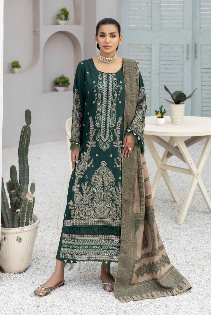 3 Piece Stitched Embroidered Leather Suits From Deewan By Johra - 02