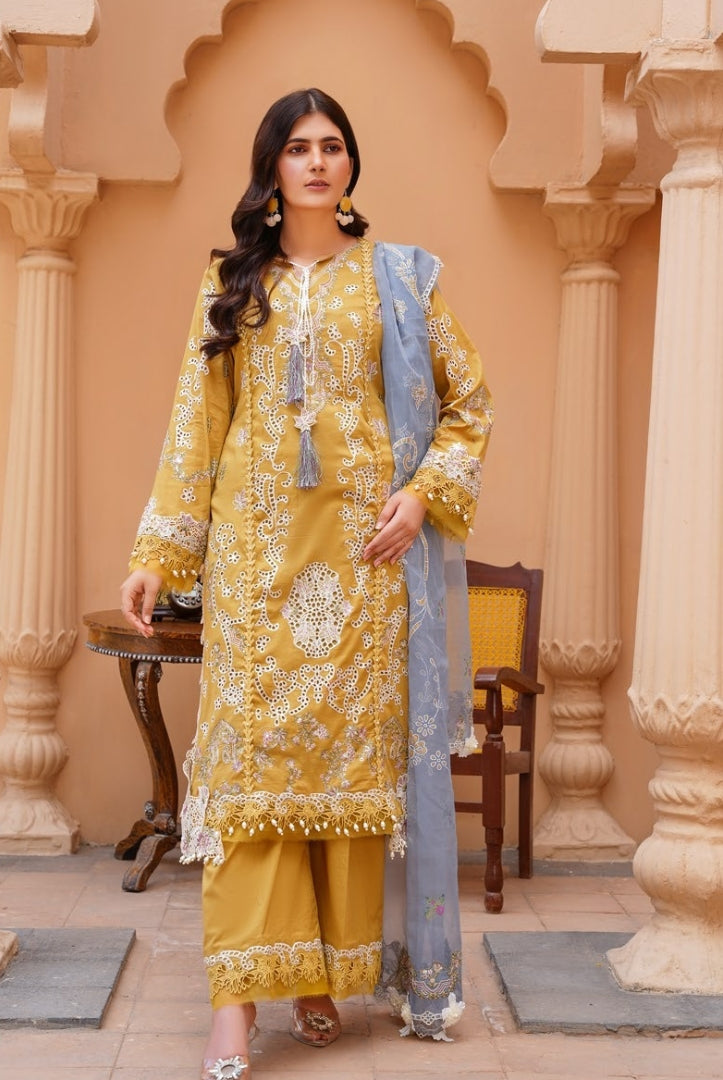 Qaus-e-Qaza 3 Piece Stitched Luxury Eid Lawn'24 Suit - GUL
